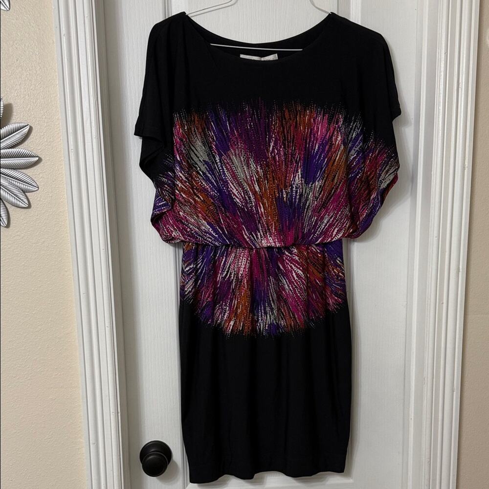 Maggy London Women's Black & Pink Short Sleeve Blouson Dress Size 6